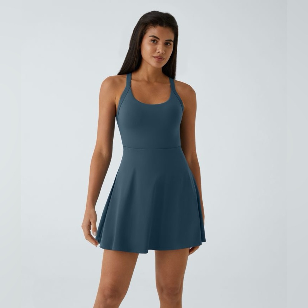 HALARA Teal Blue Scoop Neck Mini Dress